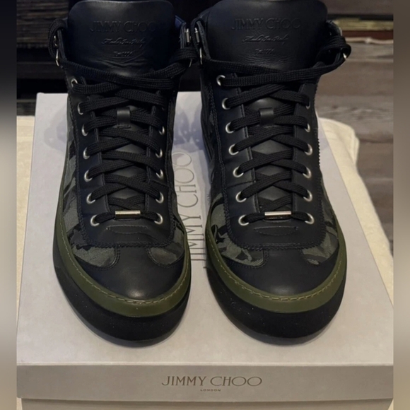 Men’s Jimmy choo Argyle Light Olive Camo Fabric Mix High Top Size 10.5 - Picture 3 of 7